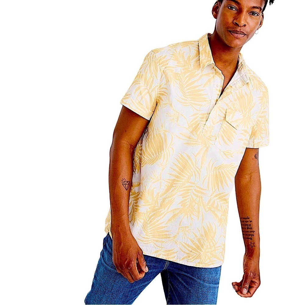 MADEWELL Short Sleeve Pullover Work Shirt In Tropical Print Size XL